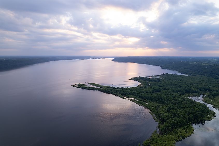 Lake Pepin, a wide natural lake on the Mississippi between Minnesota and Wisconsin.