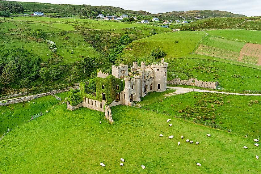 Aerial view of the Clifden Castle, Ireland.