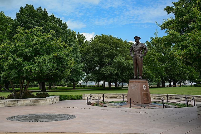 Monument of President Eisenhower in a park in Abilene, Kansas, USA.