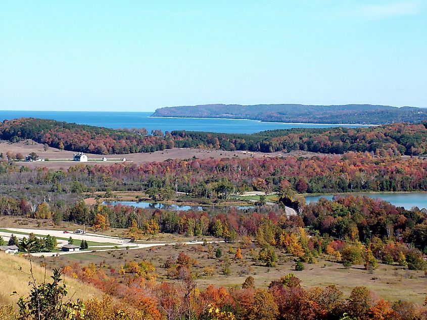 Rolling terrain of Glen Arbor Township, with Lake Michigan in the background