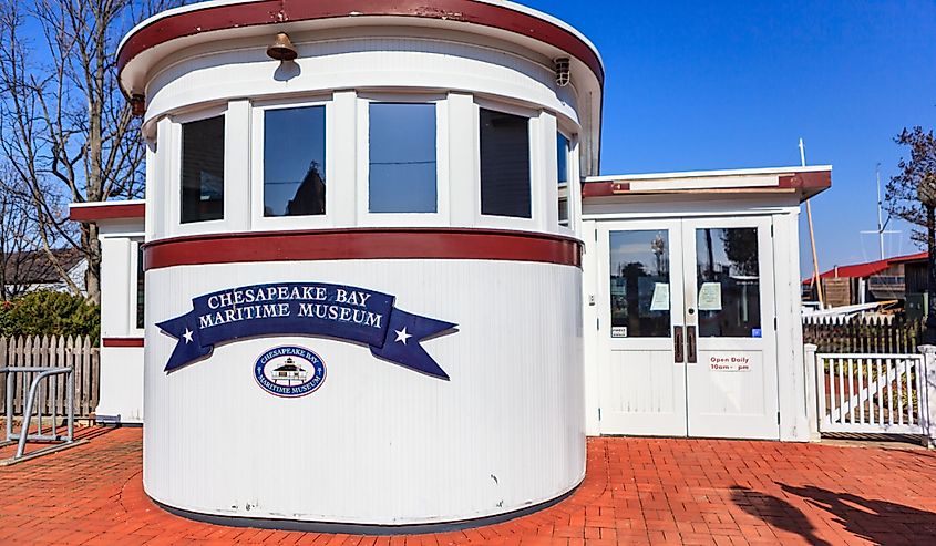 The Chesapeake Bay Maritime Museum is located in St. Michaels, Maryland, and includes a collection of Chesapeake Bay artifacts, exhibitions, and boats.