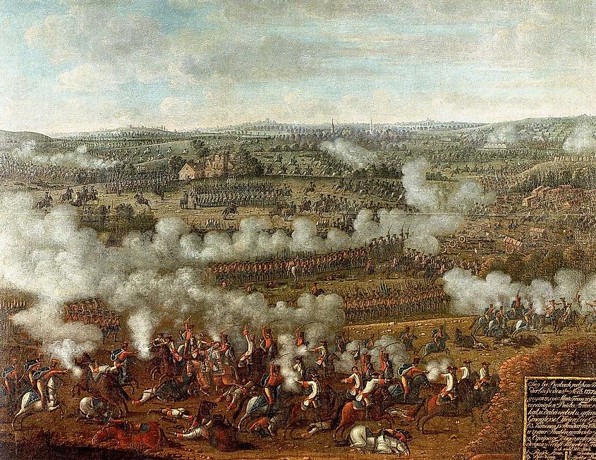 Painting of the battle of Rossbach (1757) between Prussia, France and Austria