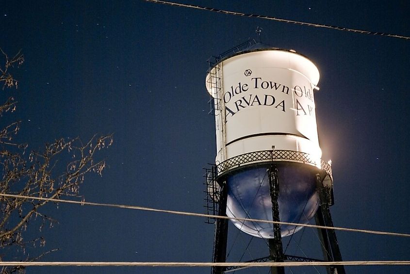 The water tower in Olde Town Arvada