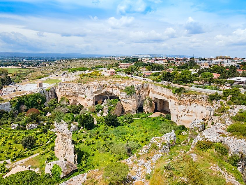 Neapolis Archaeological Park aerial panoramic view in Syracuse