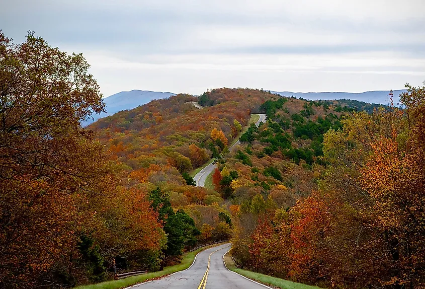 Fall colors along the Talimena National Scenic Byway in the Ouachita Mountains
