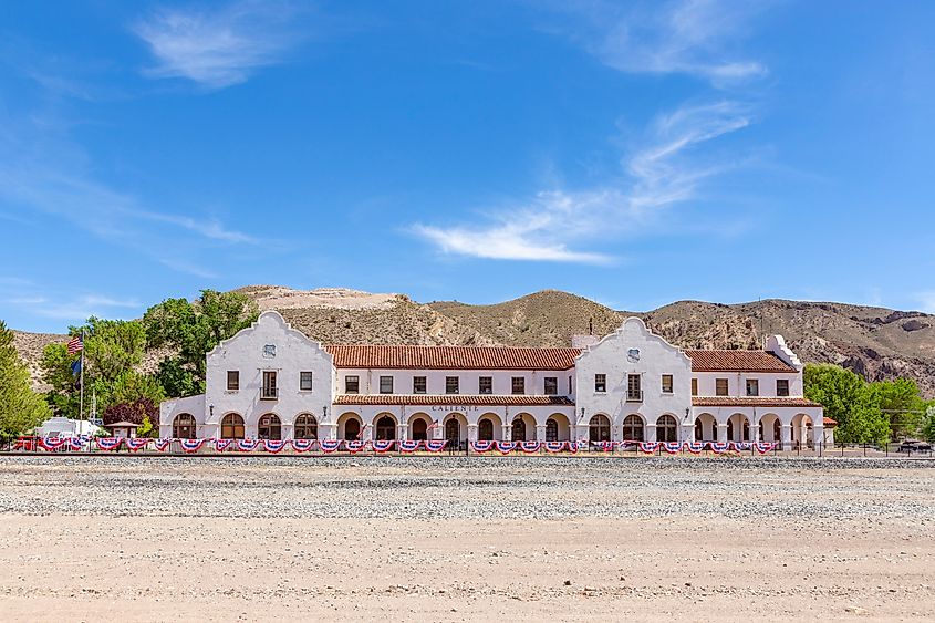 City Hall at former railroad depot in Caliente, Nevada.