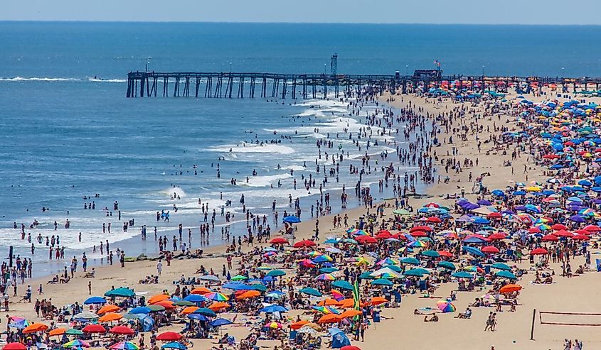 Crowded beach in Ocean City, Maryland