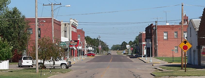Downtown Red Cloud, Nebraska, 4th Ave. (U.S. Highway 136), looking east from Seward Street.
