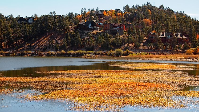 Picturesque Big Bear, California, Lake in fall.