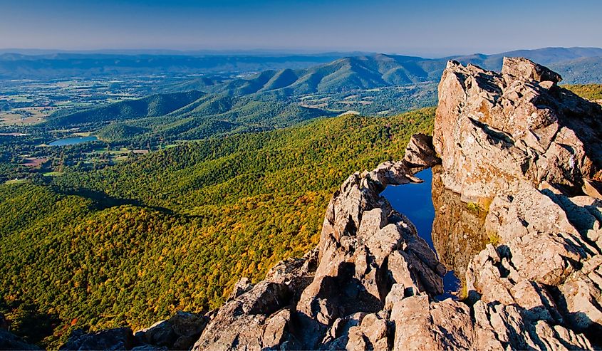 View of the Shenandoah Valley and Blue Ridge Mountains from Little Stony Man Cliffs, Shenandoah National Park, Virginia