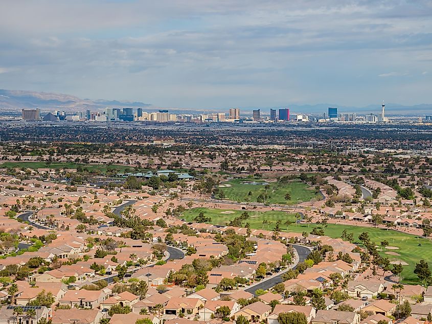 Beautiful residence area of MacDonald Ranch with the strip view at Henderson, Nevada