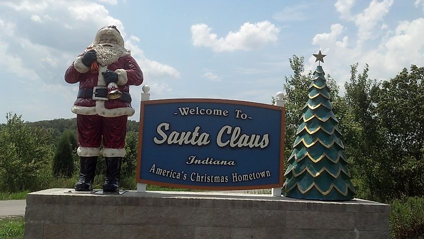 The welcome sign at Santa Claus, Indiana.
