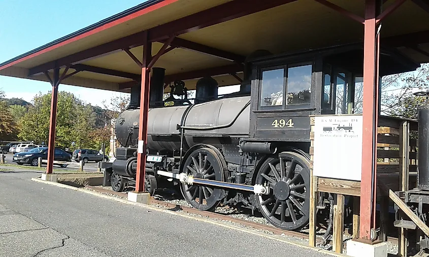 Boston and Maine 494 locomotive on display at the White River Junction train station in Vermont