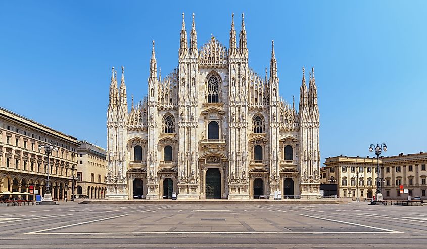 Milan Italy, city skyline at Milano Duomo Cathedral empty nobody