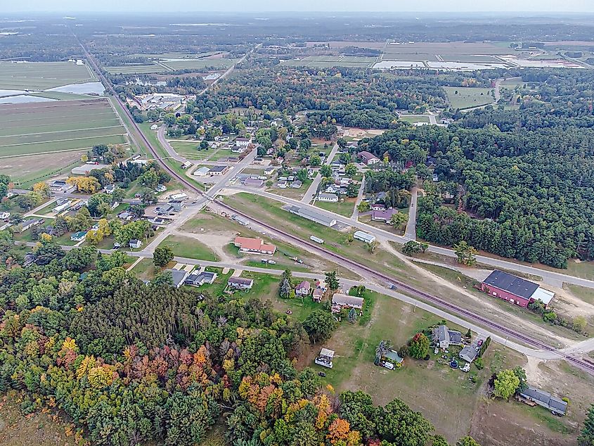Aerial view of Warrens, Wisconsin.