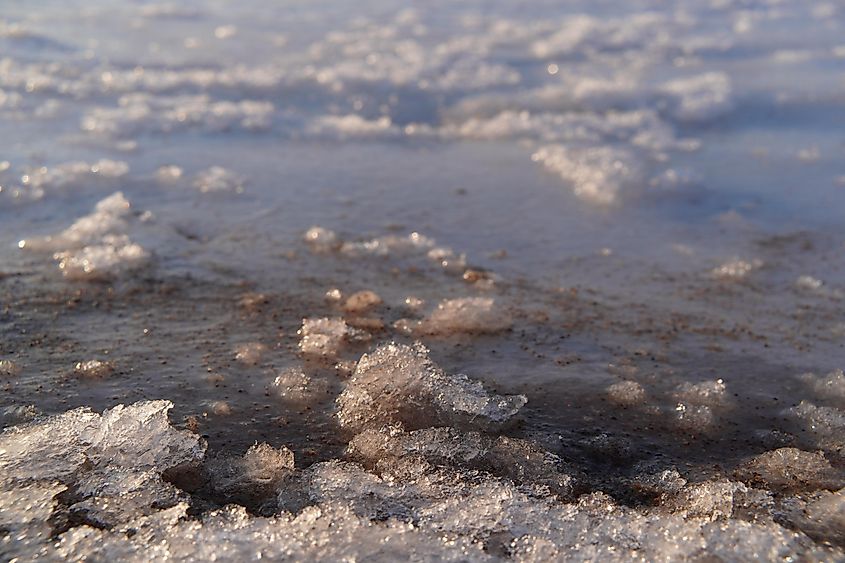 Ice snow, water texture in macro closeup view.