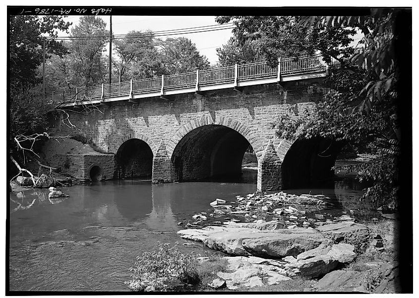 The stone arch bridge on Frankford Avenue in Holmesburg, Philadelphia, Pennsylvania.
