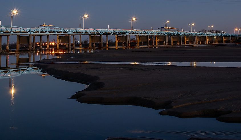 The Harmony Bridge in Bixby, Oklahoma at night, using long exposure photography 