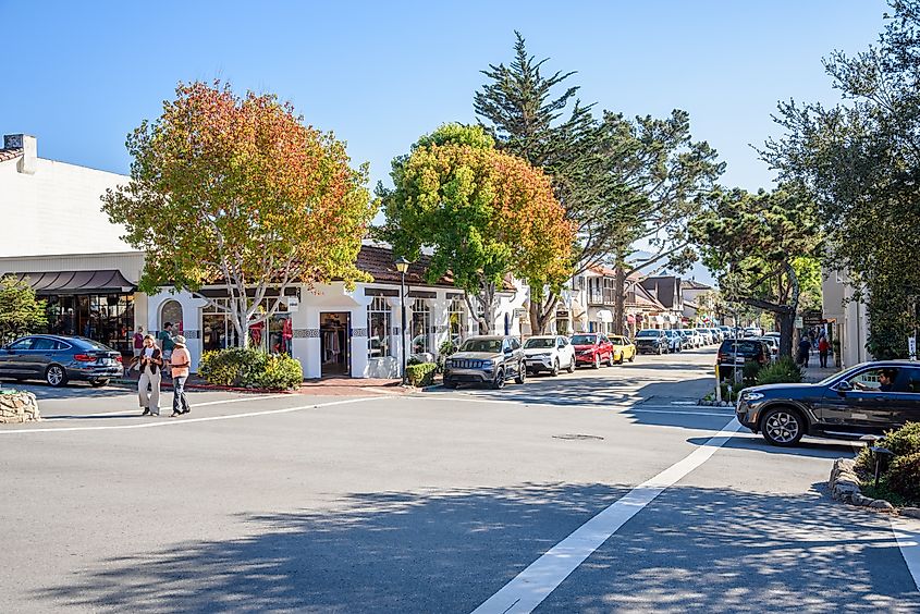  View of Ocean Avenue in Carmel-by-the-Sea, California. Editorial credit: Albert Pego / Shutterstock.com