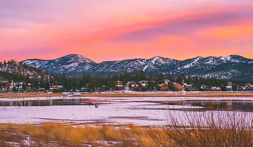 Big Bear Lake View with a pink sunset