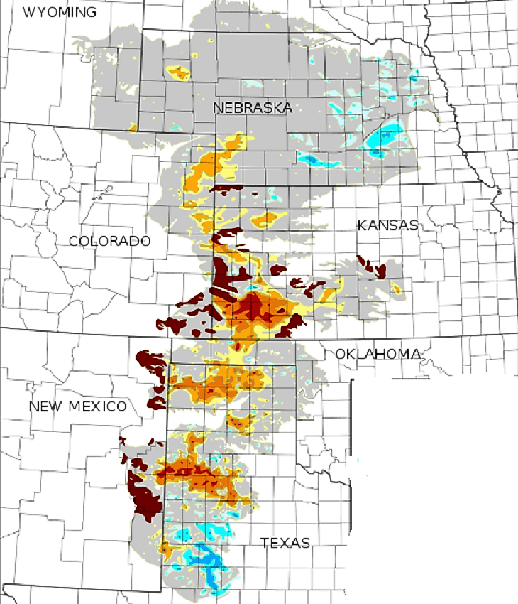 A USGS map showing the extent of the Ogallala Aquifer beneath eight states.