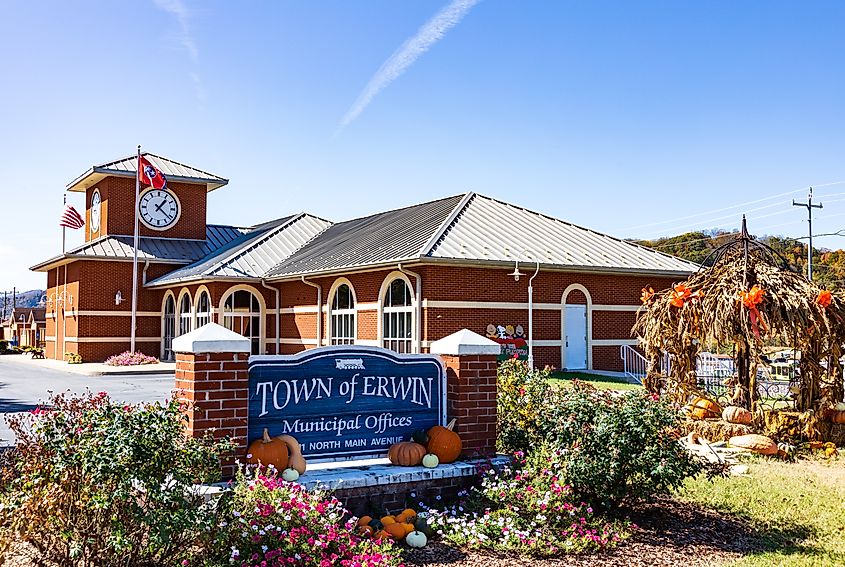 The town office building in Erwin, Tennessee. 