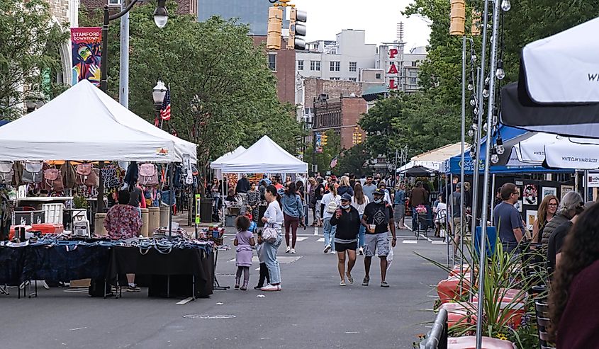 People enjoying themselves at Arts Crafts on Bedford in Downtown Stamford.