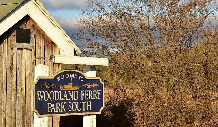 Historic iconic sign for the Woodland Ferry, which connects Laurel to Seaford Delaware, Sussex County via the Nanticoke river and has been operational since 1780 in Laurel, Delaware.