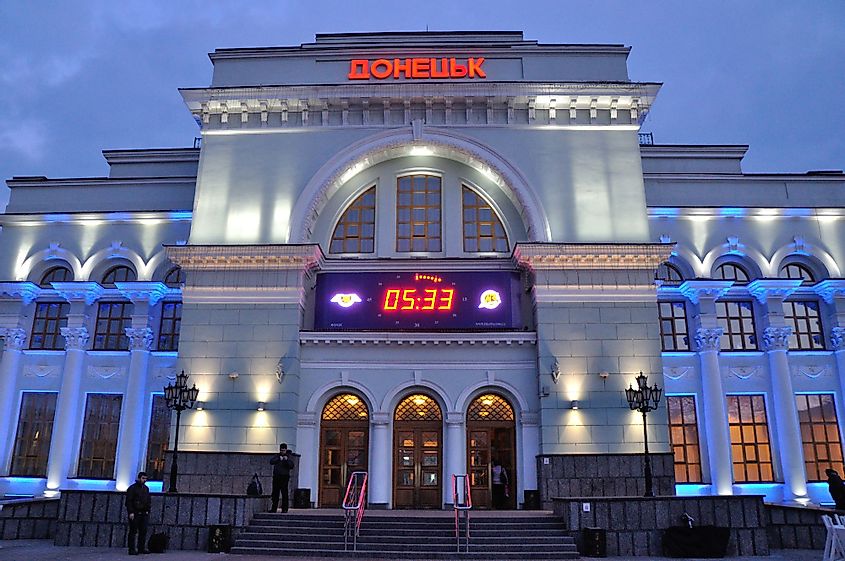 The main railway station of Donetsk city in Donetsk, Ukraine