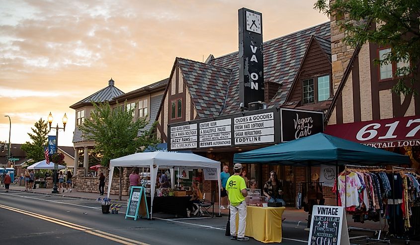 Food trucks at weekly street fair in White Bear Lake, Minnesota.