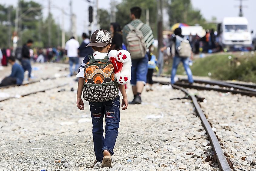 Idomeni, Greece - September 24 , 2015: Hundreds of immigrants are in a wait at the border between Greece and FYROM waiting for the right time to continue their journey from unguarded passages