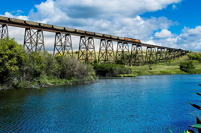 A bridge runs over the valley in Valley City, North Dakota.
