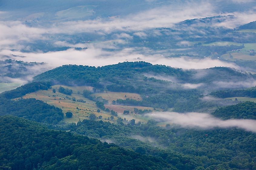 Fog over Shenandoah Valley, a region within the Eastern panhandle of West Virginia