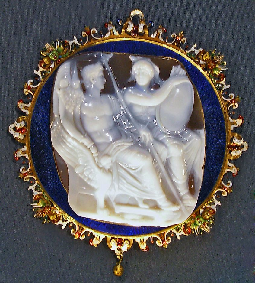 Ancient cameo depicting Caligula and Roma, a personification of Rome