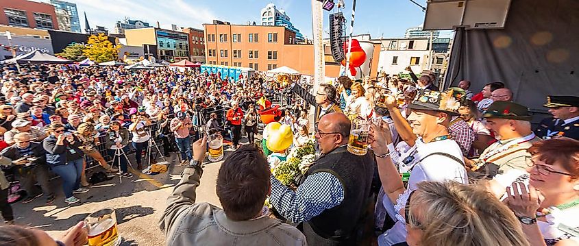 People enjoying Oktoberfest in Ontario, via