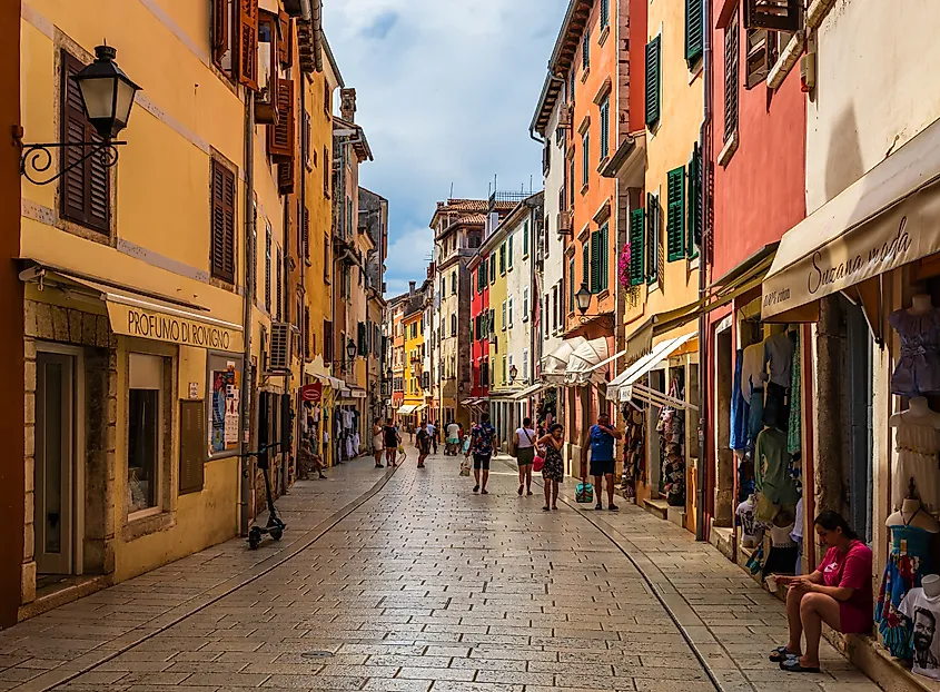 A cobbled street in Rovinj, Croatia.