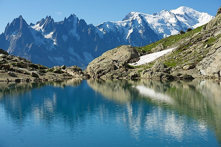 Mont Blanc seen from the Chamonix valley.