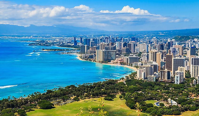 Skyline of Honolulu, Hawaii and the surrounding area