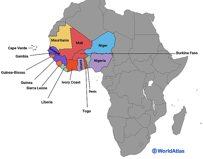 Map showing the 16 countries of Western Africa