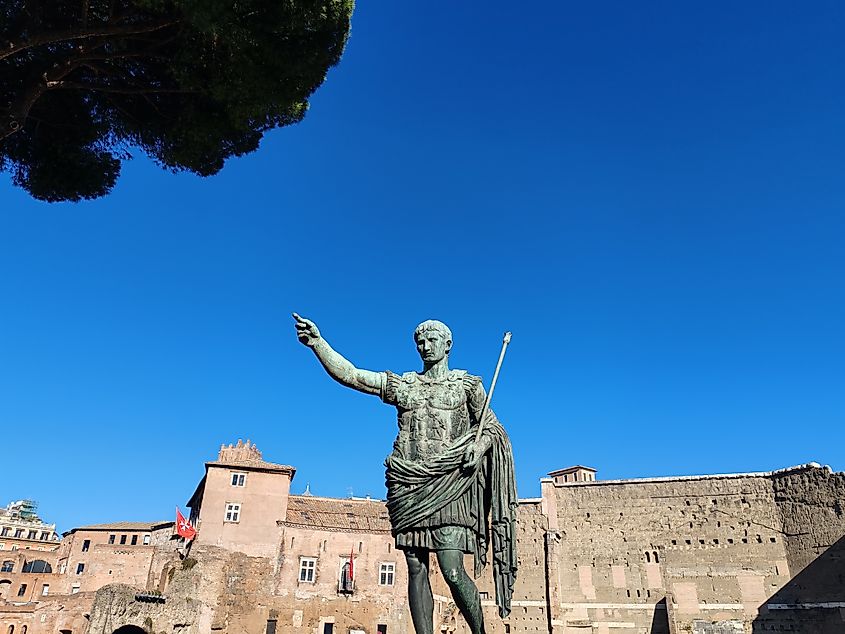 A statue of Augustus on Via dei Fori Imperiali in Rome, Italy