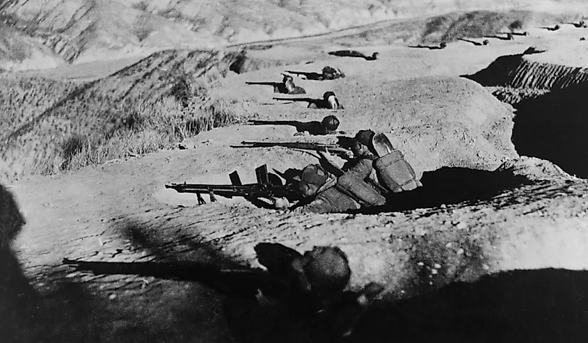 Chinese soldiers in fox holes during the Second Sino-Japanese War