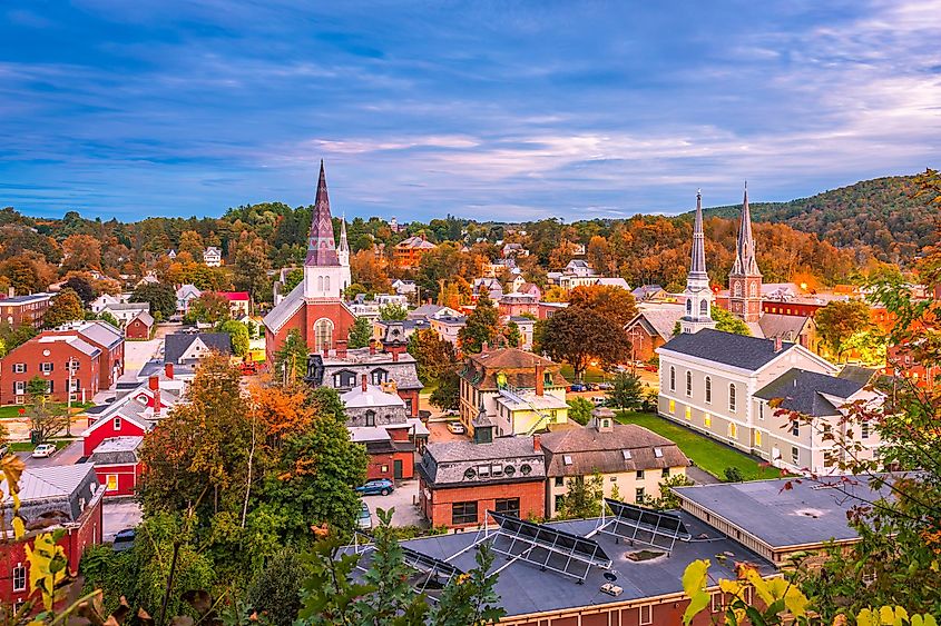 Montpelier, Vermont, USA town skyline in early autumn.