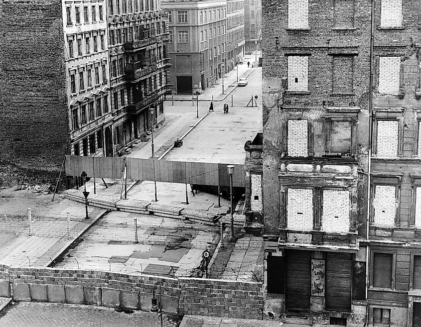 The Berlin Wall along Bermauerstrasse October 1962.