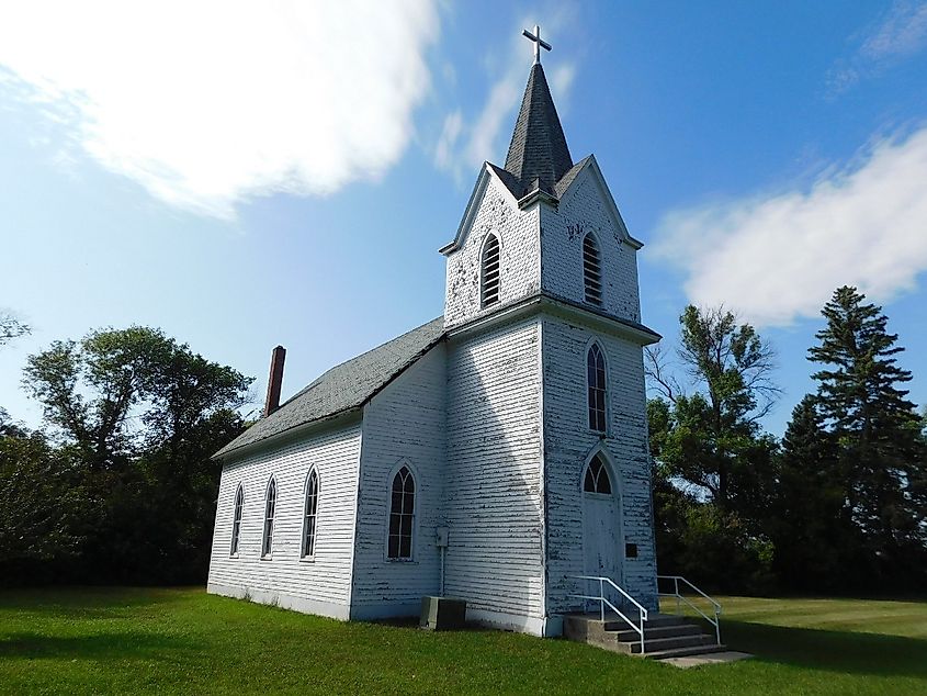 The Gothic Revival style frame church, North Trinity Church, Nash, North Dakota.