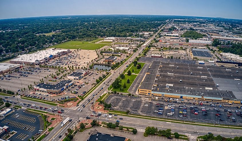 Aerial view of the Detroit suburb Livonia, Michigan.
