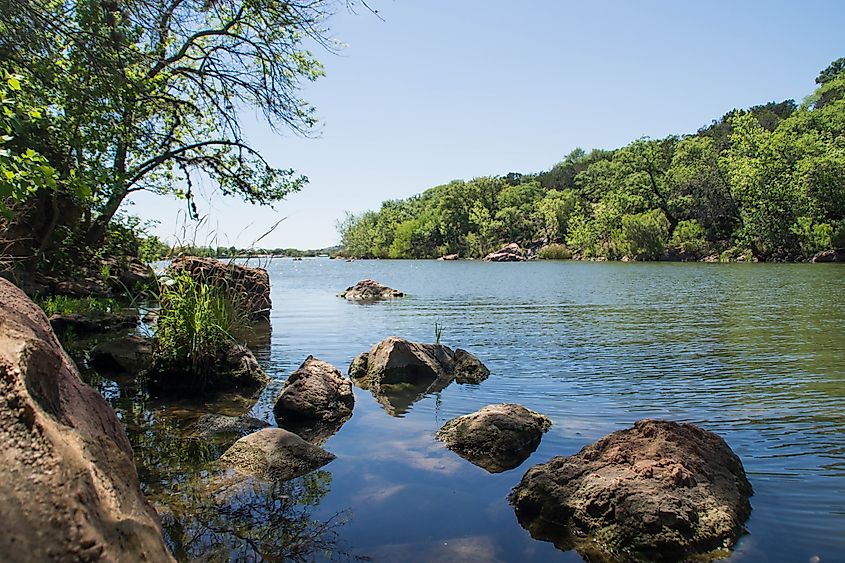 Rocks of Colorado river in Inks Lake State Park, Texas.