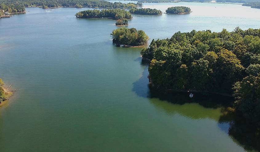 Aerial view of Lake Anna, Virginia in the summer