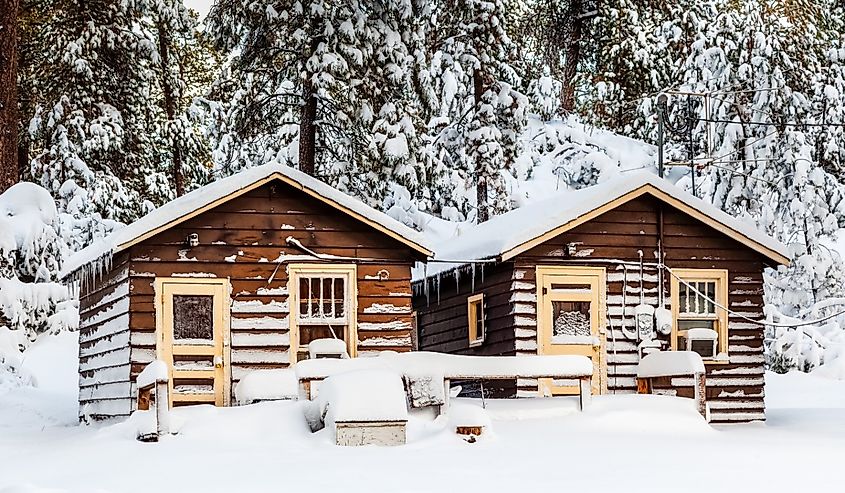 Cabins in winter, Custer State Park, South Dakota.