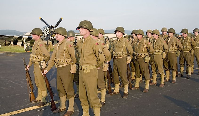 World War II Infantry troops standing at attention