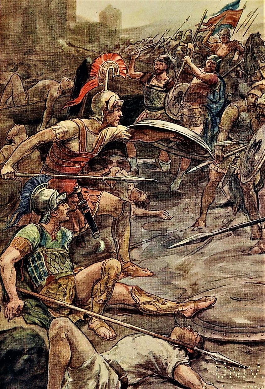 Epaminondas defending Pelopidas at the siege of Mantinea